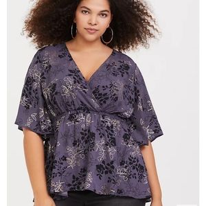 LILY - GREY METALLIC FOIL GEORGETTE BABYDOLL BLOUSE